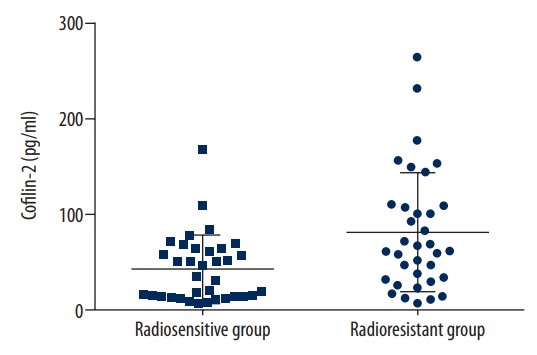 Cofilin-2 protein levels in the radioresistance and radiosensitivity groups.jpg